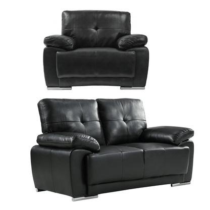 Black leather recliner chair and sofa set on a white background
