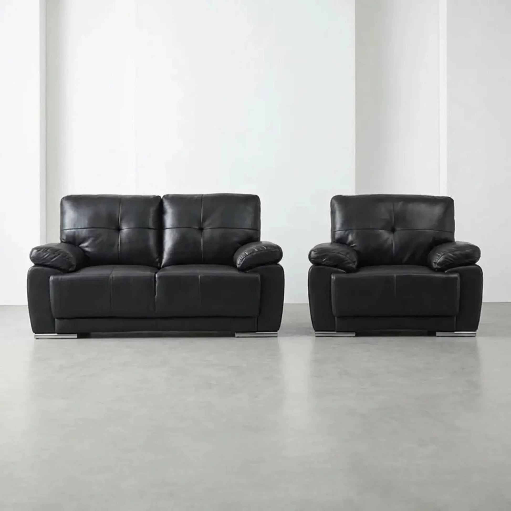 Sienna Black Leather Contemporary 2+1 Seater Sofa Set - Furniture Instore