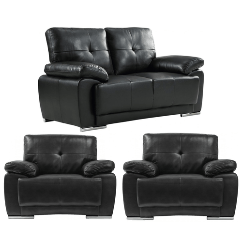 Sienna Black Leather Contemporary 2+1+1 Seater Sofa Set
