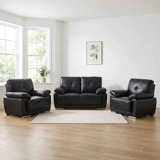 Sienna Black Leather Contemporary 2+1+1 Seater Sofa Set - Furniture Instore