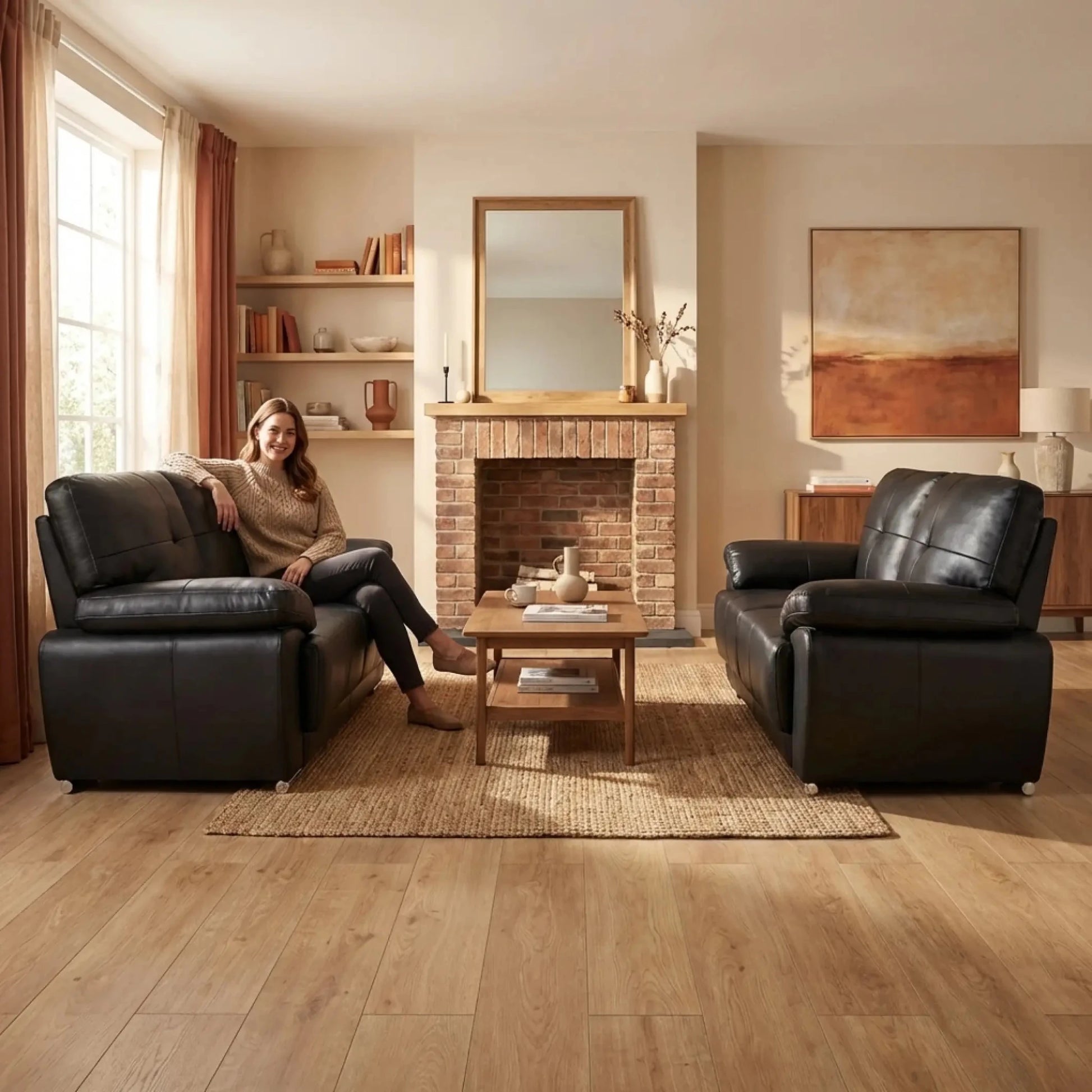 Sienna Black Leather Contemporary 2+2 Seater Sofa Set - Furniture Instore