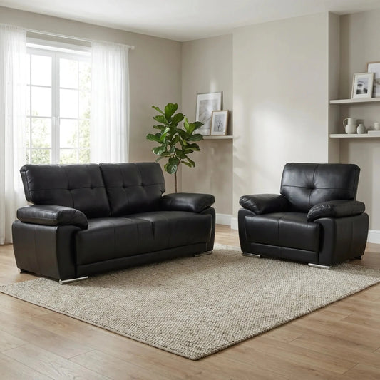 Sienna Black Leather Contemporary 3+1 Seater Sofa Set - Furniture Instore