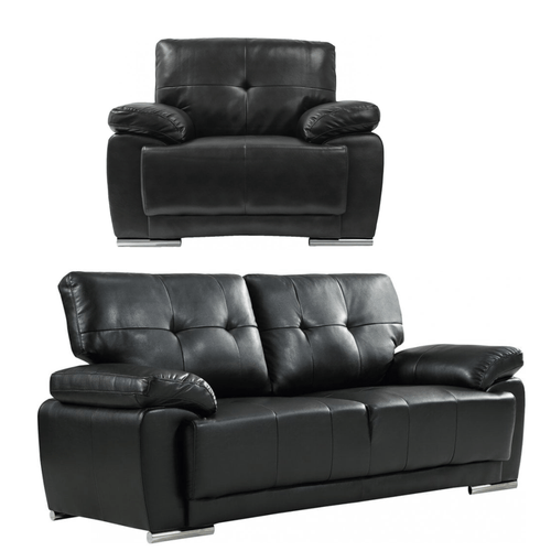 Sienna Black Leather Contemporary 3+1 Seater Sofa Set