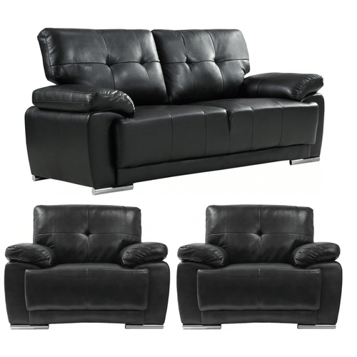 Sienna Black Leather Contemporary 3+1+1 Seater Sofa Set