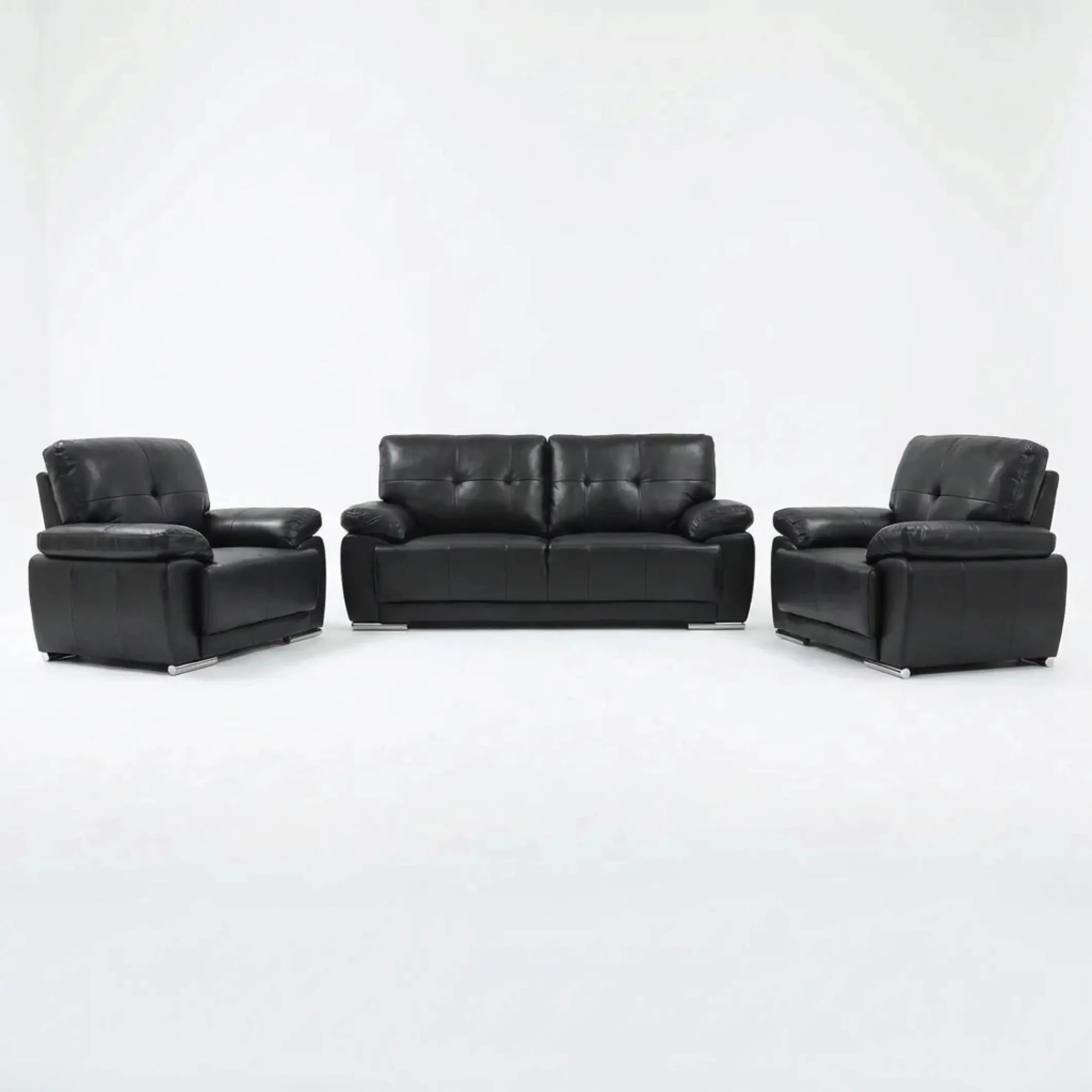 Sienna Black Leather Contemporary 3+1+1 Seater Sofa Set - Furniture Instore