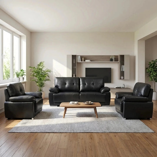 Sienna Black Leather Contemporary 3+1+1 Seater Sofa Set - Furniture Instore