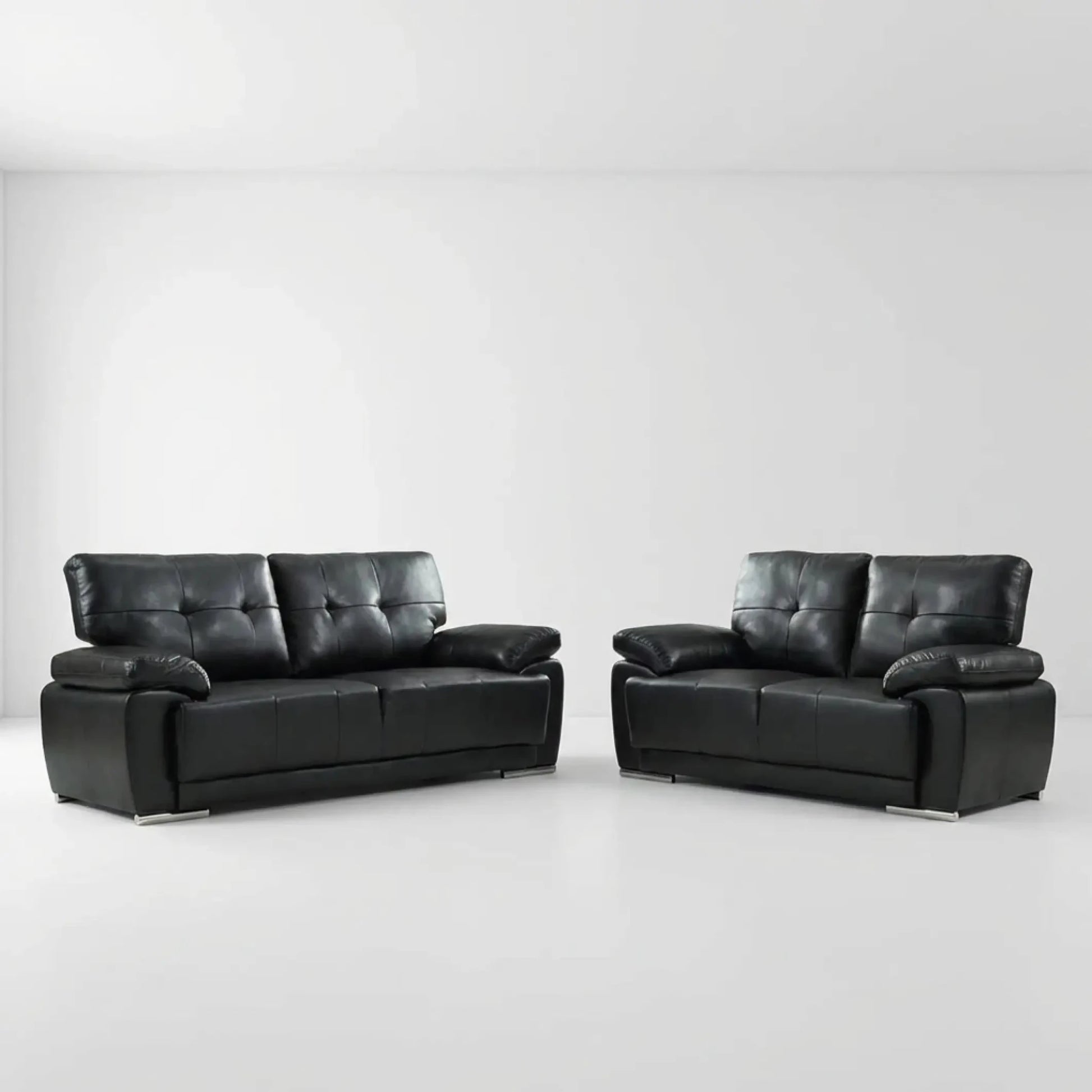 Sienna Black Leather Contemporary 3+2 Seater Sofa Set - Furniture Instore