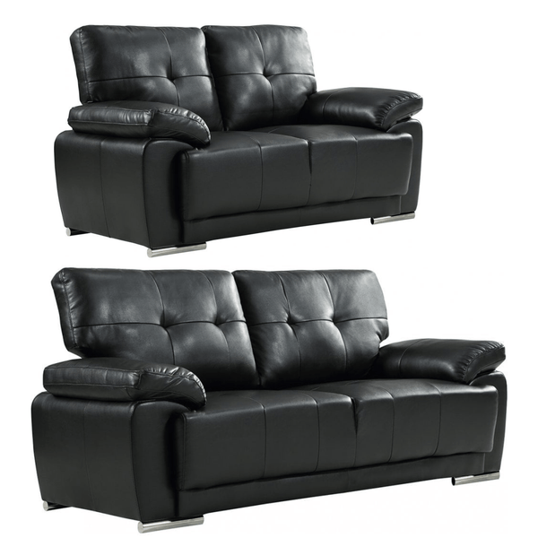 Sienna Black Leather Contemporary 3+2 Seater Sofa Set