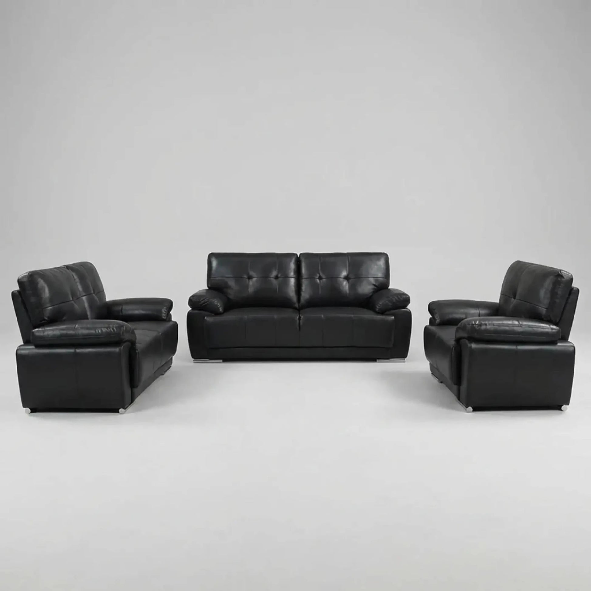 Sienna Black Leather Contemporary 3+2+1 Seater Sofa Set - Furniture Instore