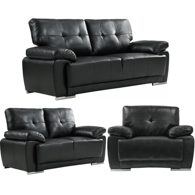 Sienna Black Leather Contemporary 3+2+1 Seater Sofa Set