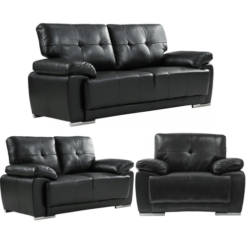 Sienna Black Leather Contemporary 3+2+1 Seater Sofa Set