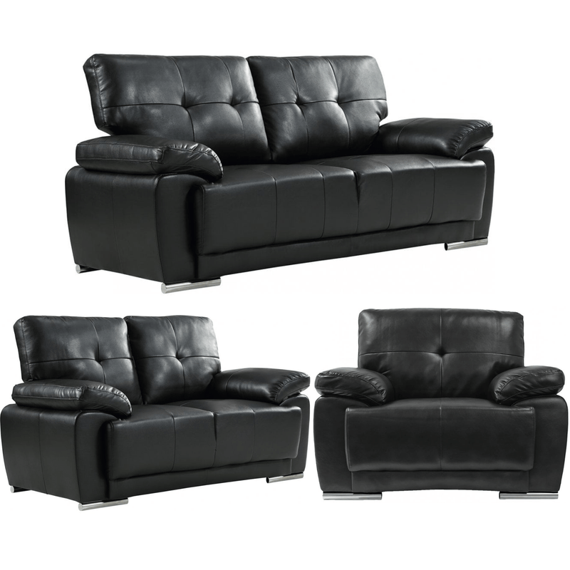 Black leather sofa set on a white background