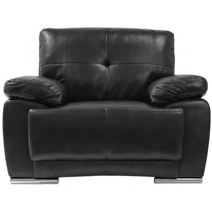 Black leather recliner chair on a white background