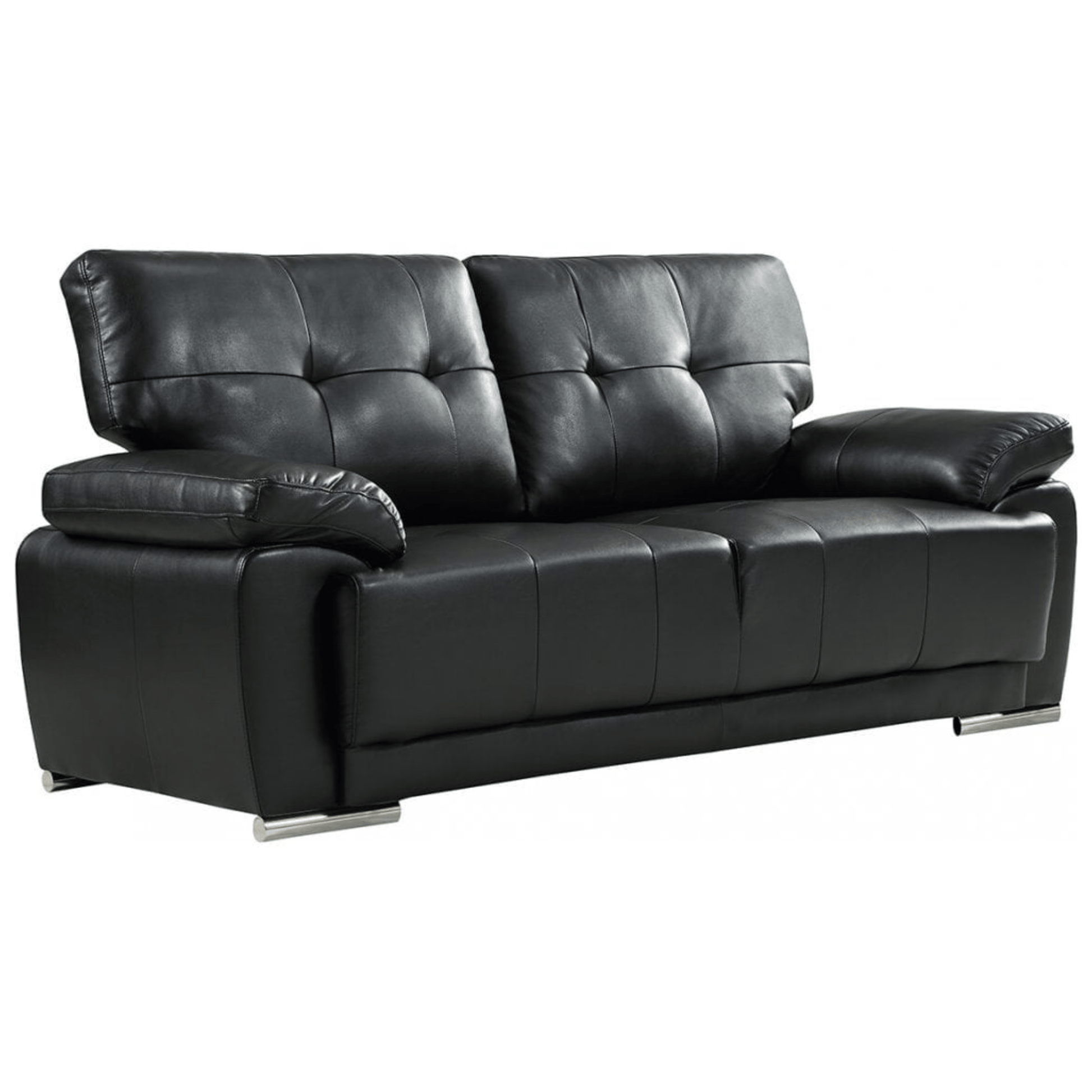Black leather sofa on a white background