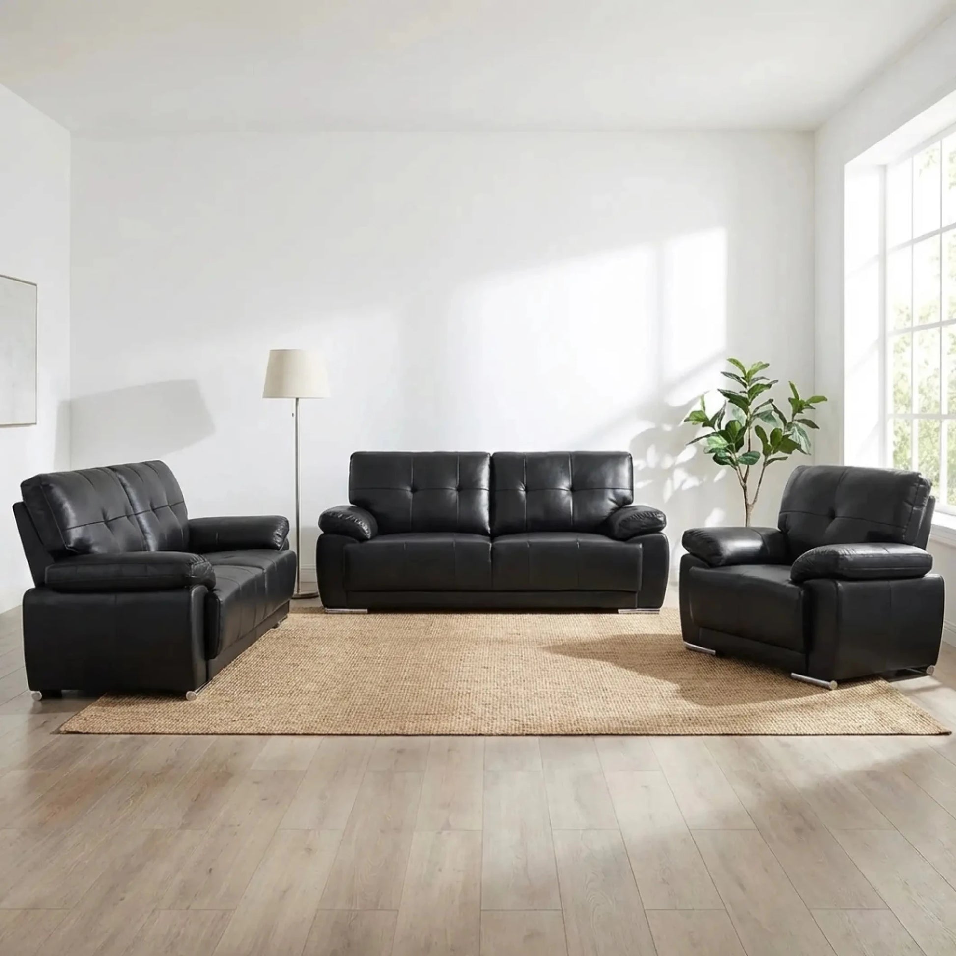 Sienna Black Leather Contemporary 3+2+1 Seater Sofa Set - Furniture Instore