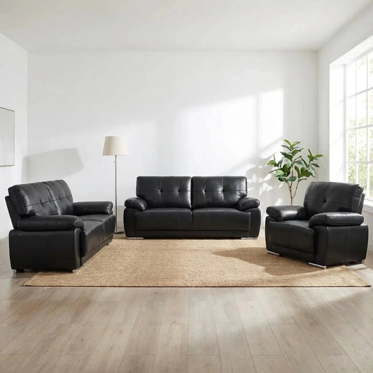 Sienna Black Leather Contemporary 3+2+1 Seater Sofa Set - Furniture Instore