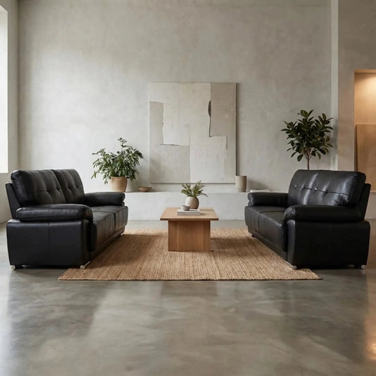 Sienna Black Leather Contemporary 3+3 Seater Sofa Set - Furniture Instore