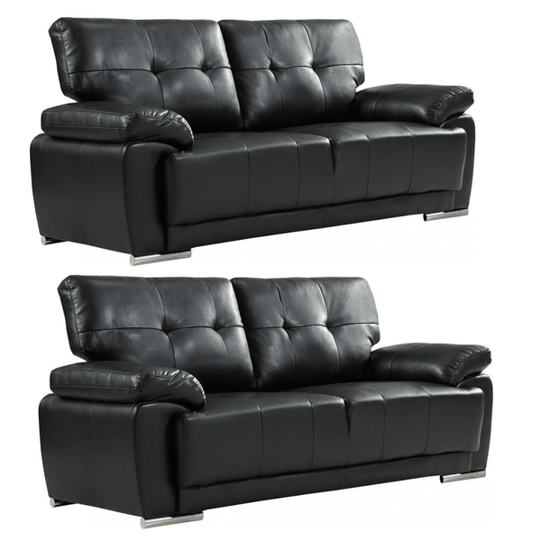 Sienna Black Leather Contemporary 3+3 Seater Sofa Set