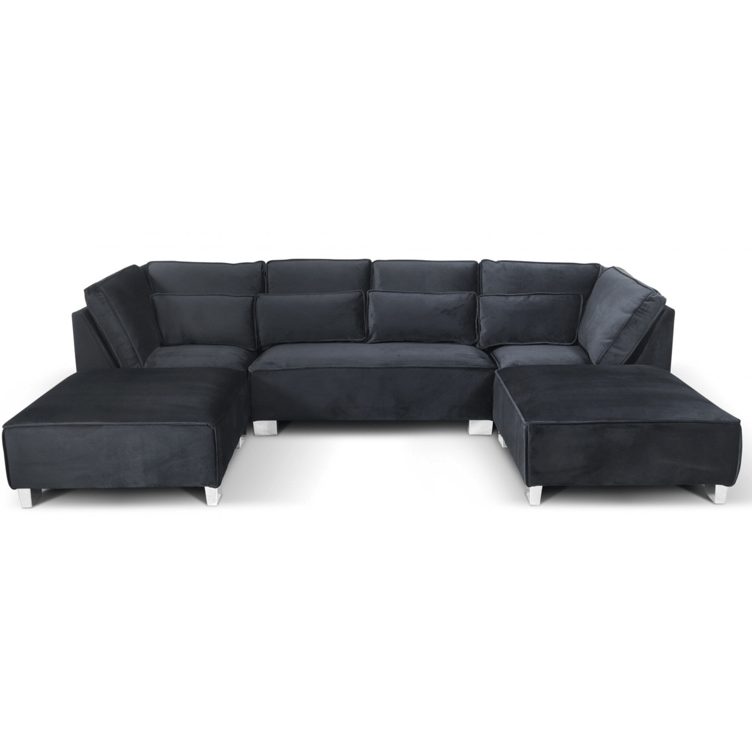Black sectional sofa on a white background