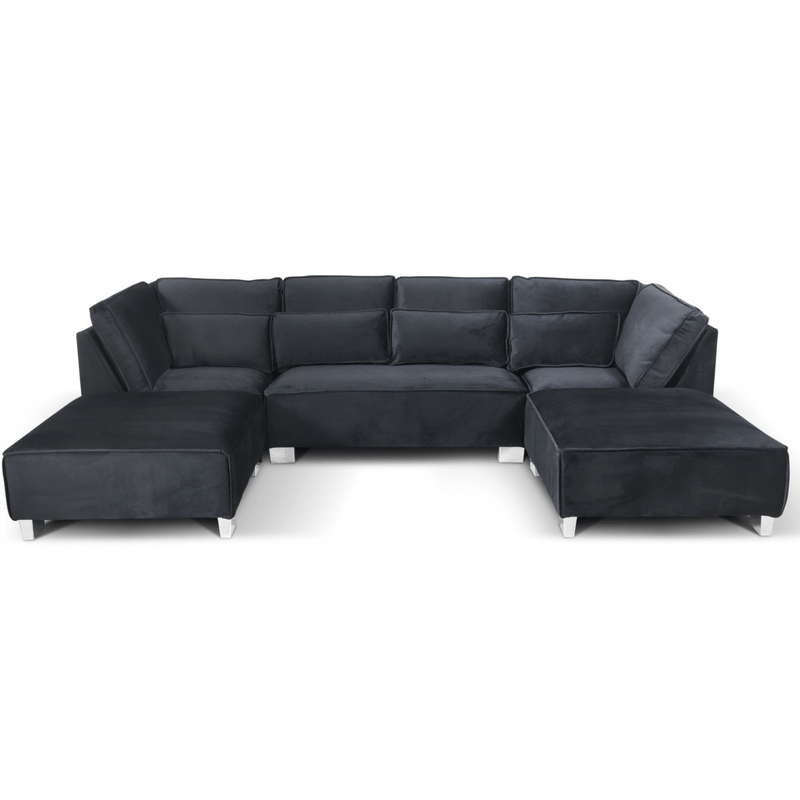 Black sectional sofa on a white background