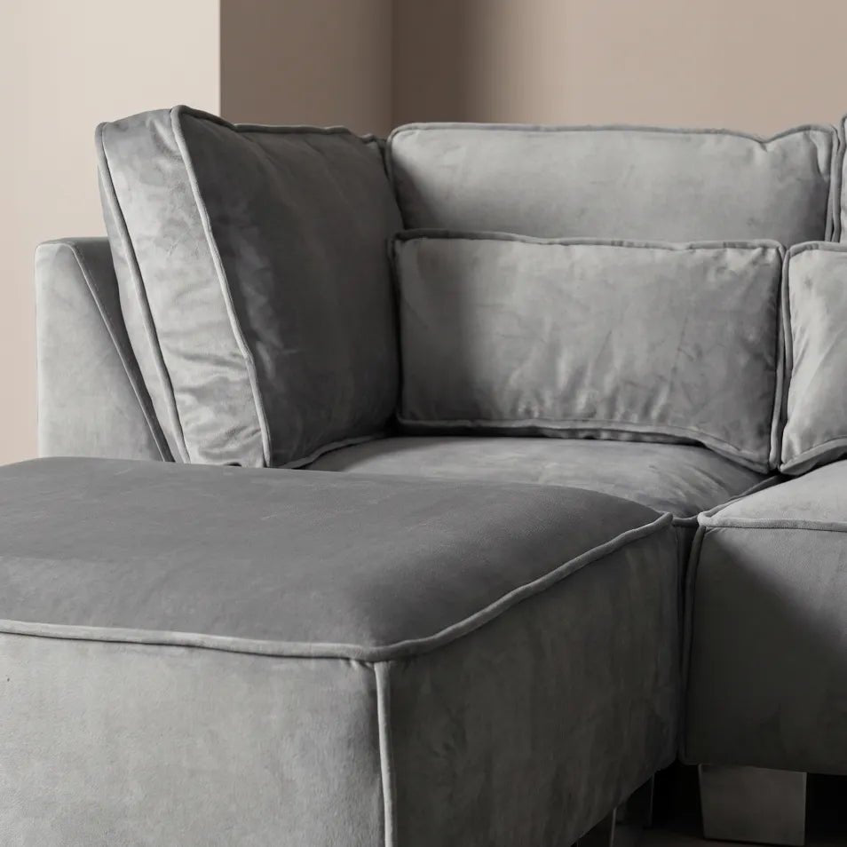 Sloane U Shape Grey Velvet Corner Sofa - Furniture Instore