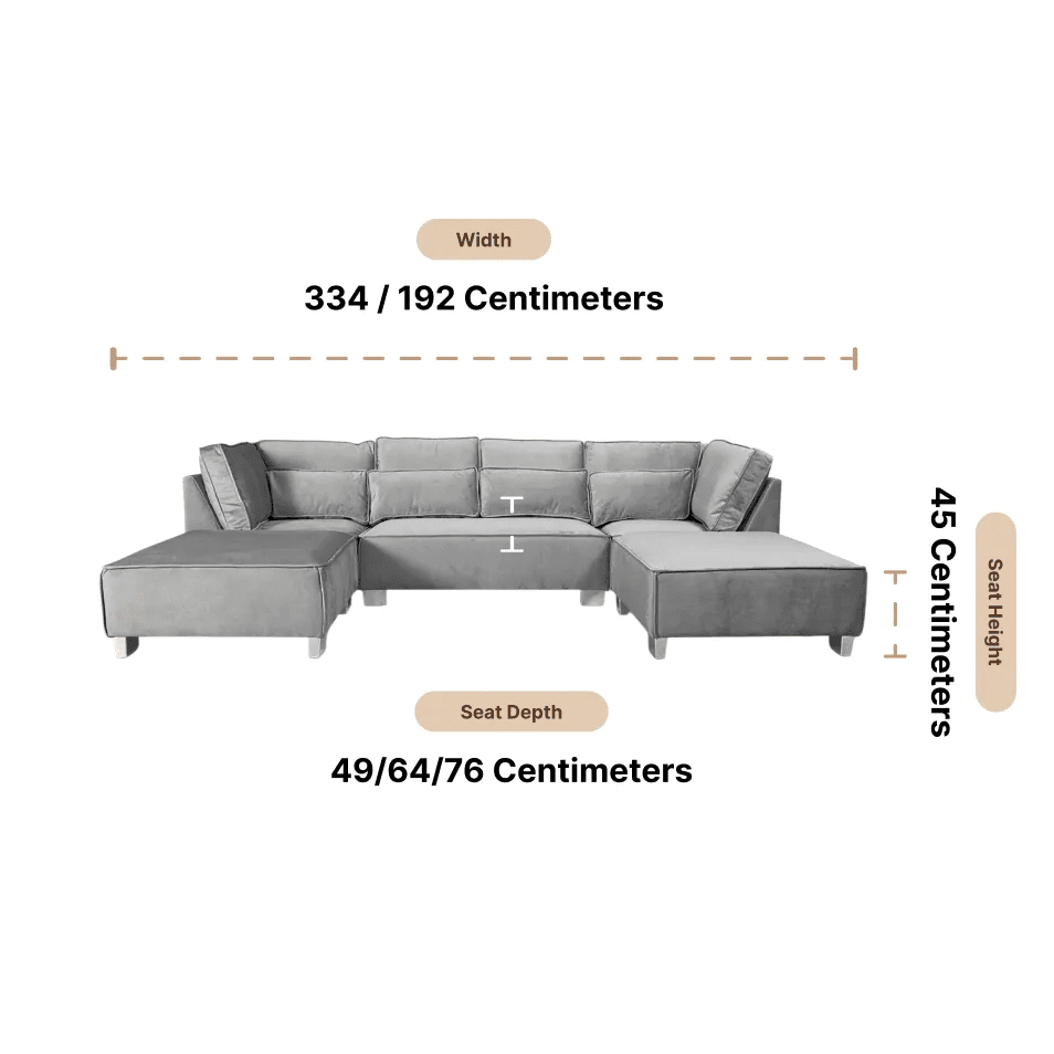 Sloane U Shape Grey Velvet Corner Sofa - Furniture Instore