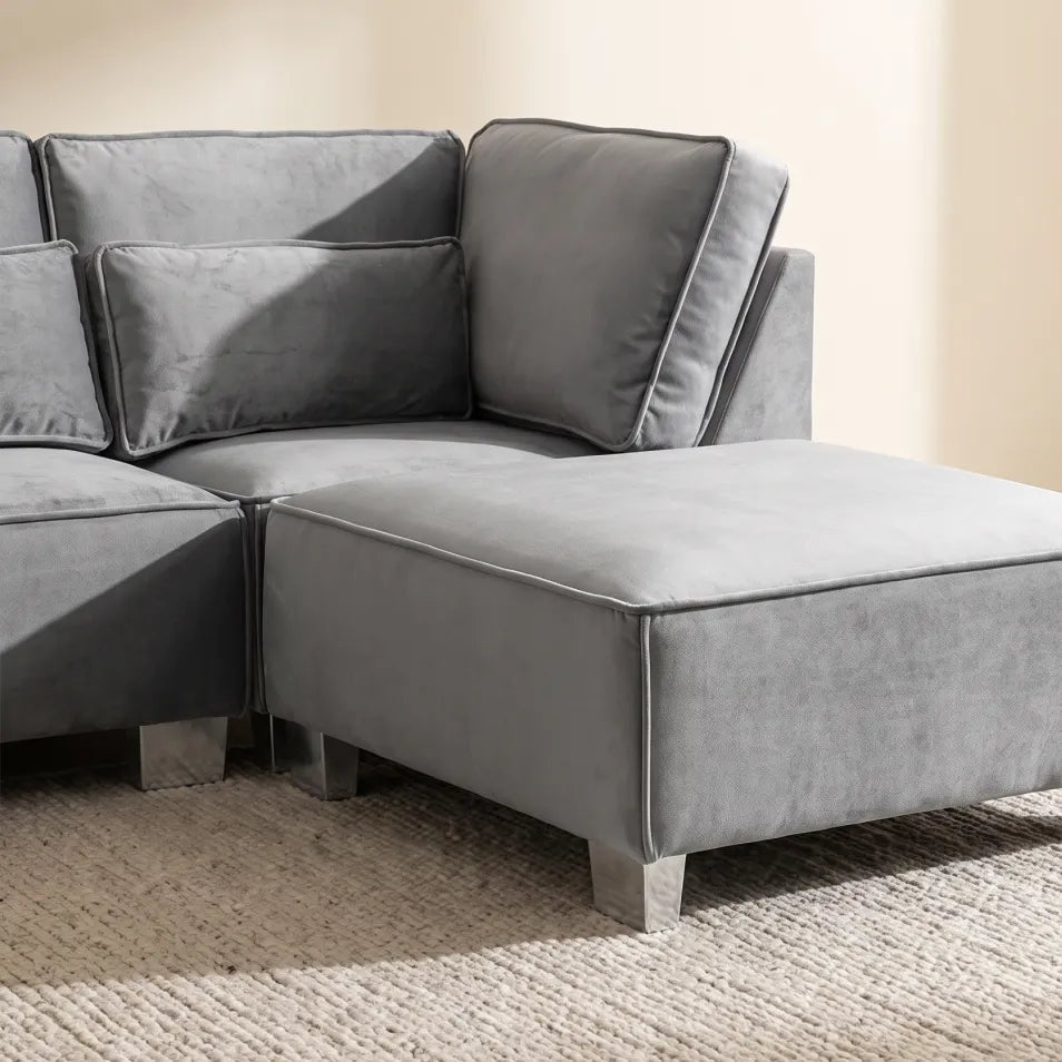 Sloane U Shape Grey Velvet Corner Sofa - Furniture Instore