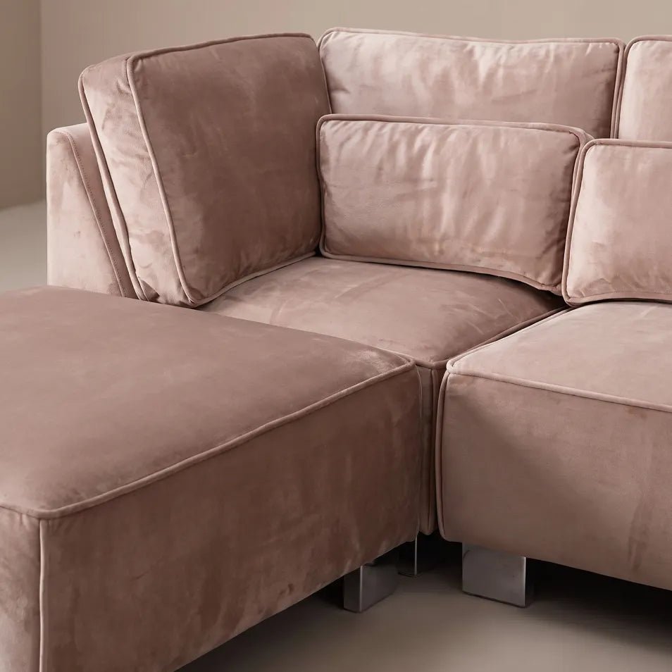 Sloane U Shape Mink Velvet Corner Sofa - Furniture Instore