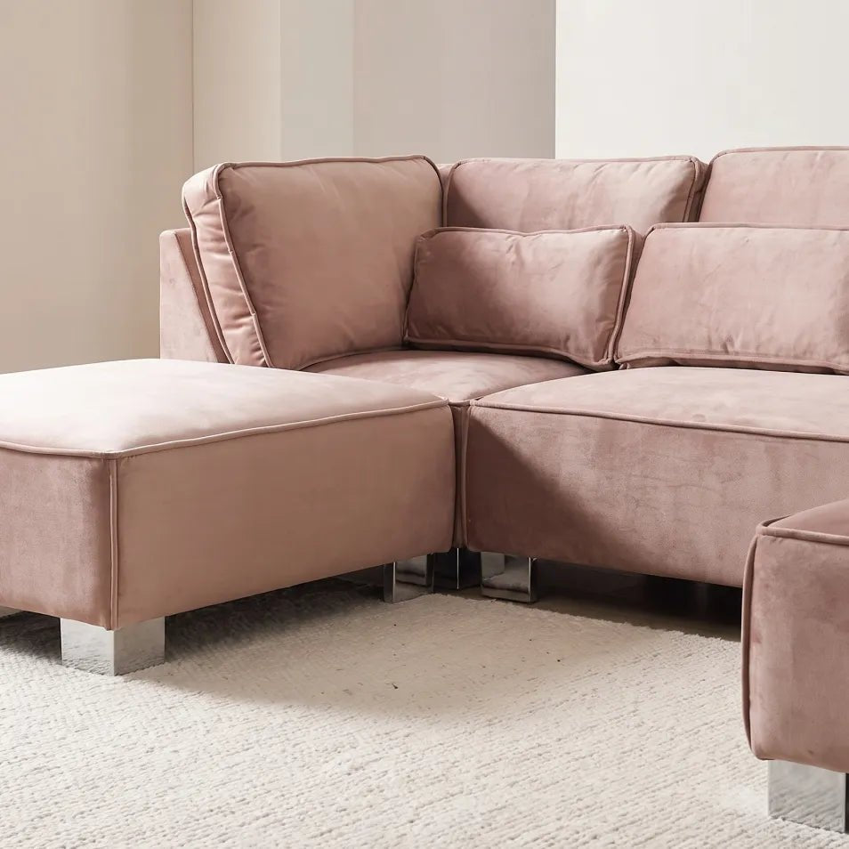 Sloane U Shape Mink Velvet Corner Sofa - Furniture Instore