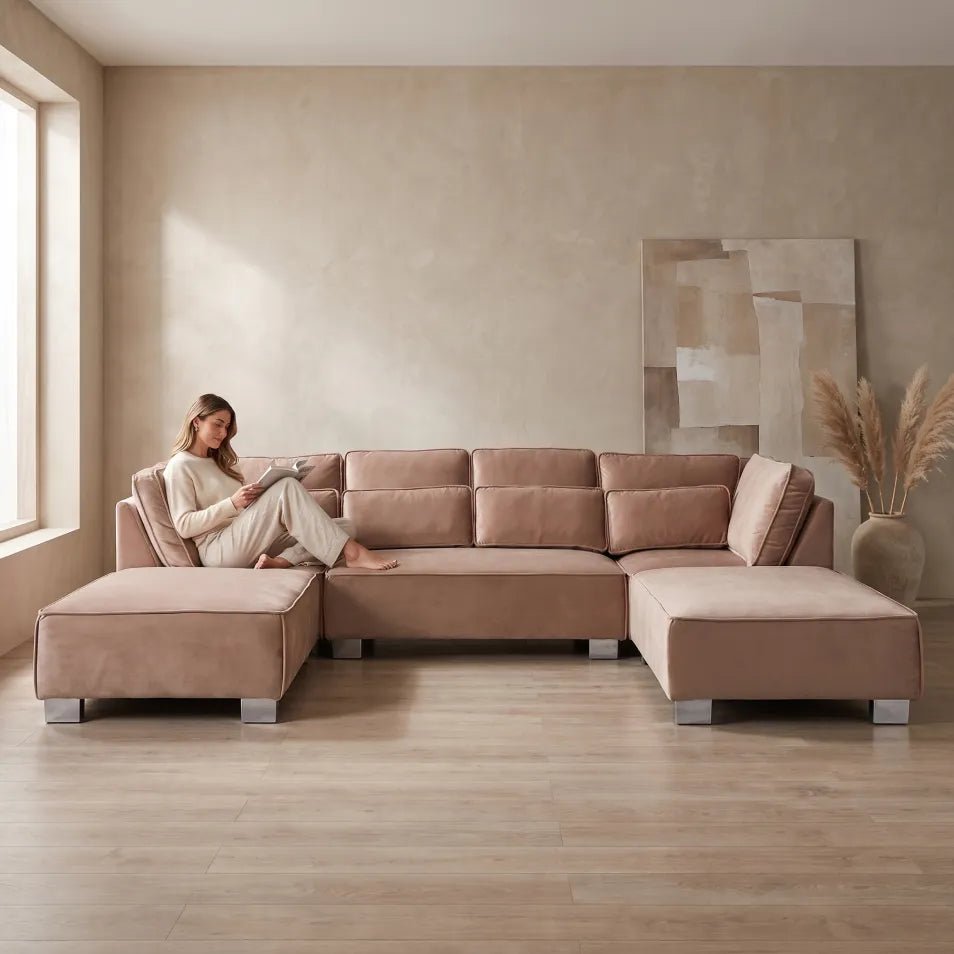 Sloane U Shape Mink Velvet Corner Sofa - Furniture Instore