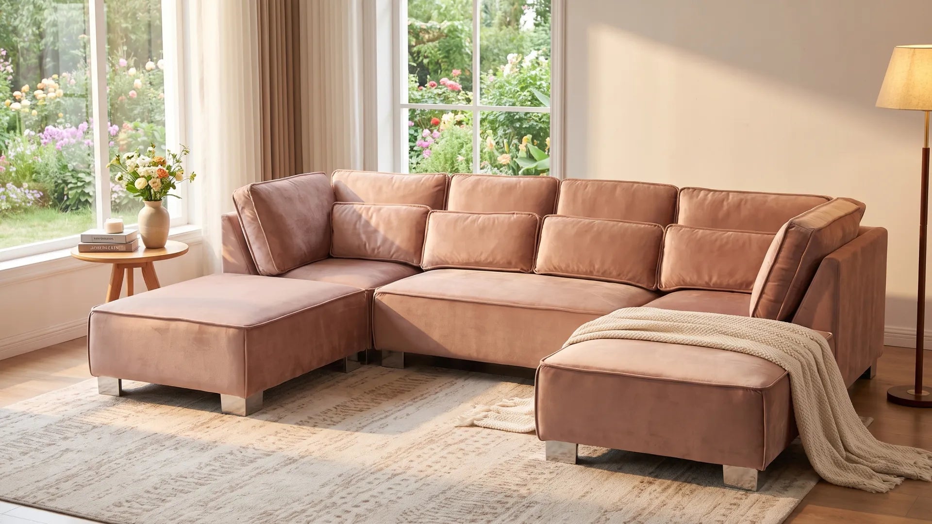 Sloane U Shape Mink Velvet Corner Sofa - Furniture Instore