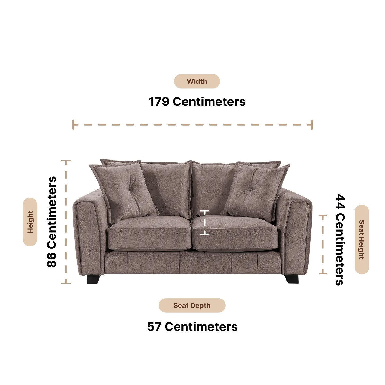 Somerford 2 Seater Chocolate Fabric Sofa Dimensions