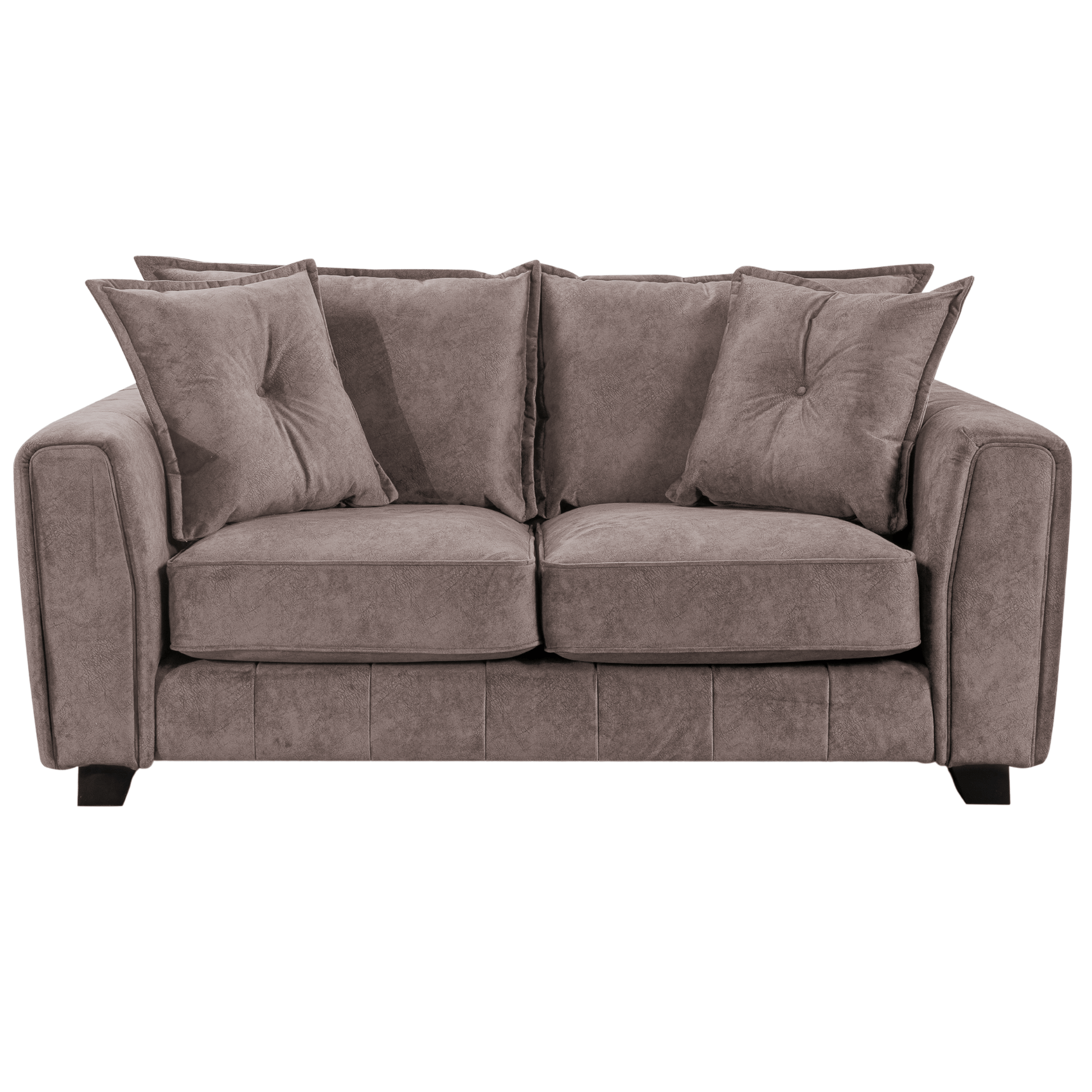 Somerford chocolate 2-seater sofa, front view, modern design on white background.