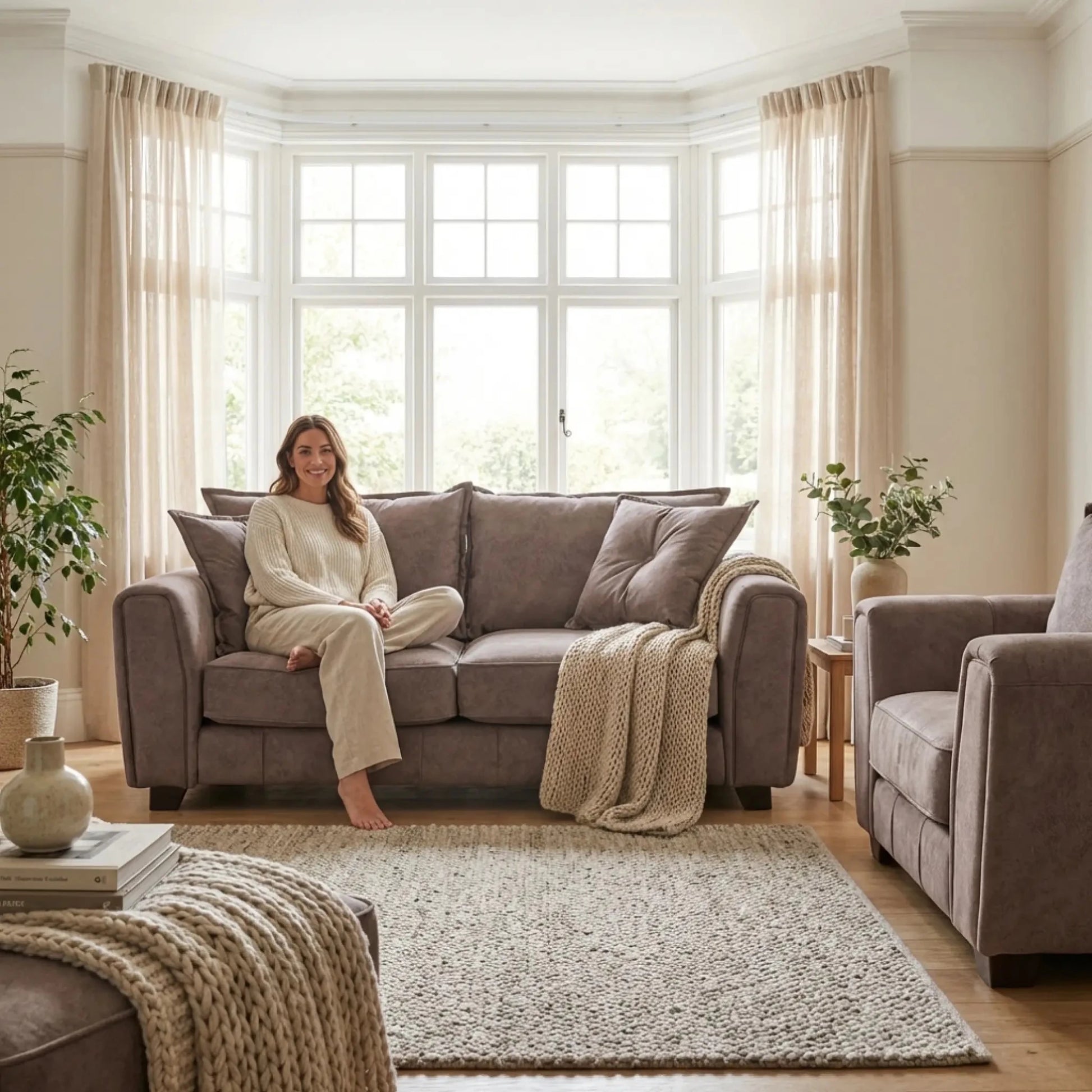 Somerford Chocolate Fabric 2+1 Seater Sofa Set - Furniture Instore