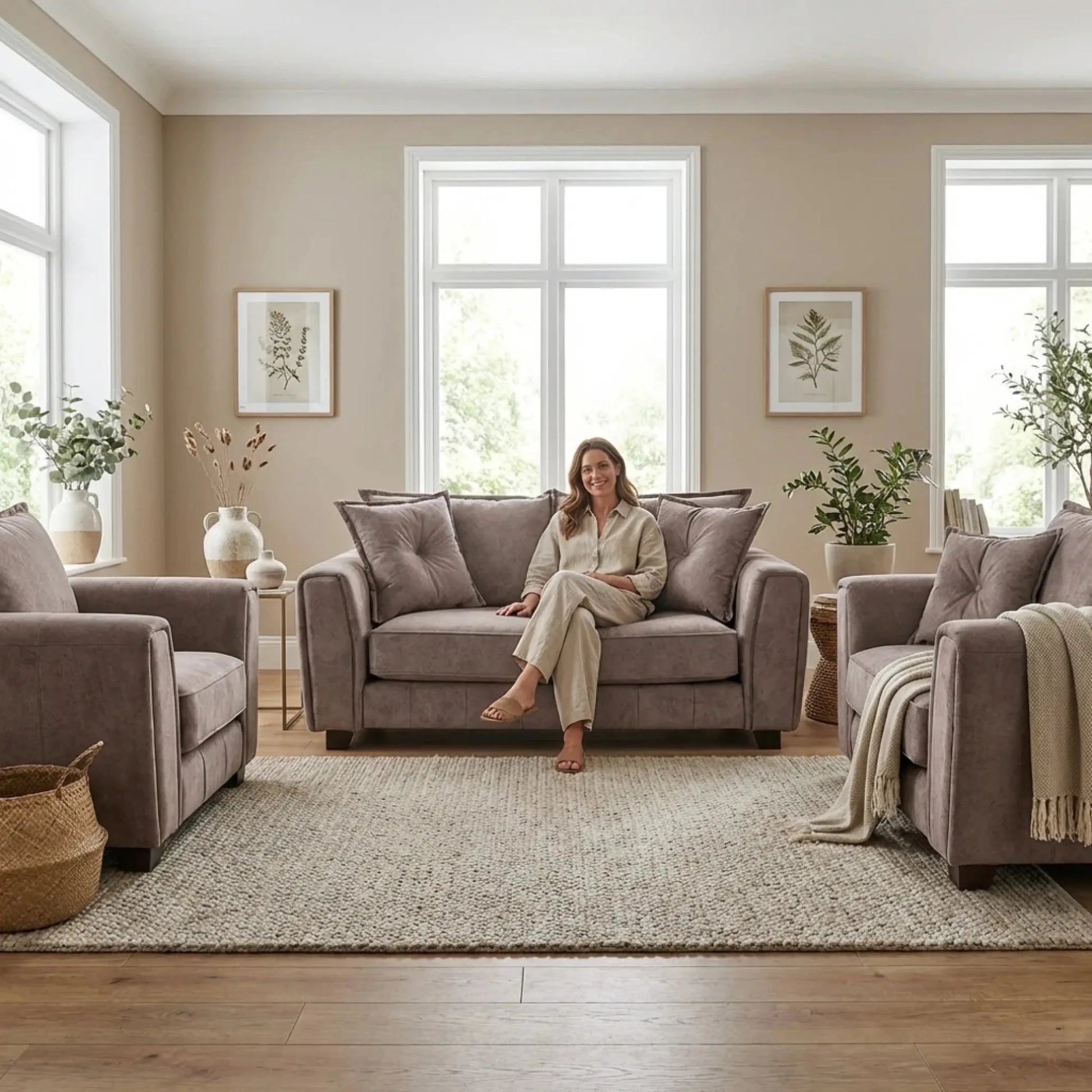 Somerford Chocolate Fabric 2+1+1 Seater Sofa Set - Furniture Instore