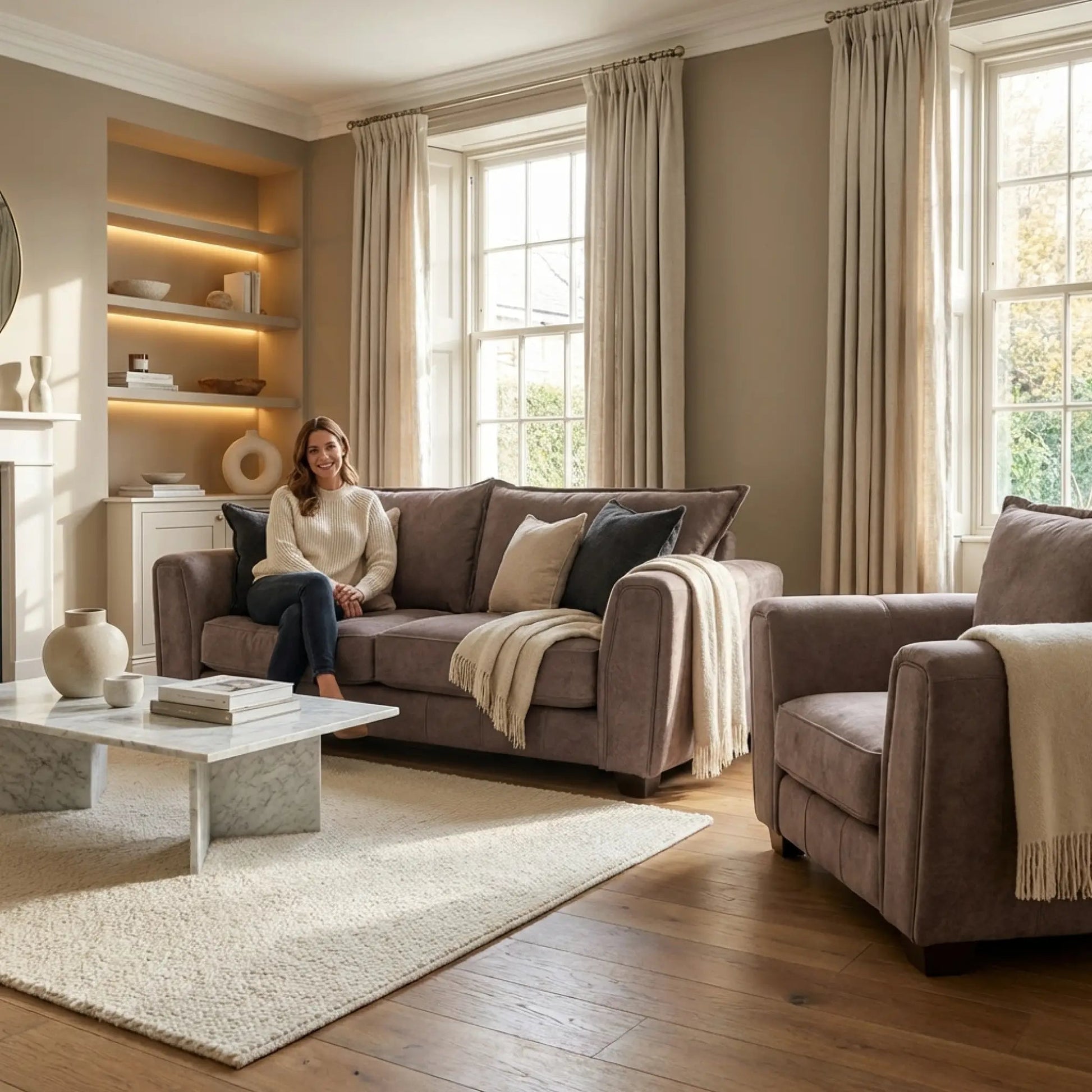 Somerford Chocolate Fabric 3+1 Seater Sofa Set - Furniture Instore