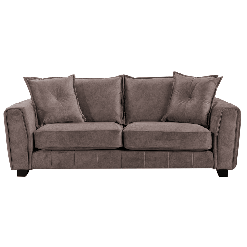 Somerford chocolate 3-seater sofa, front view, modern design on white background.