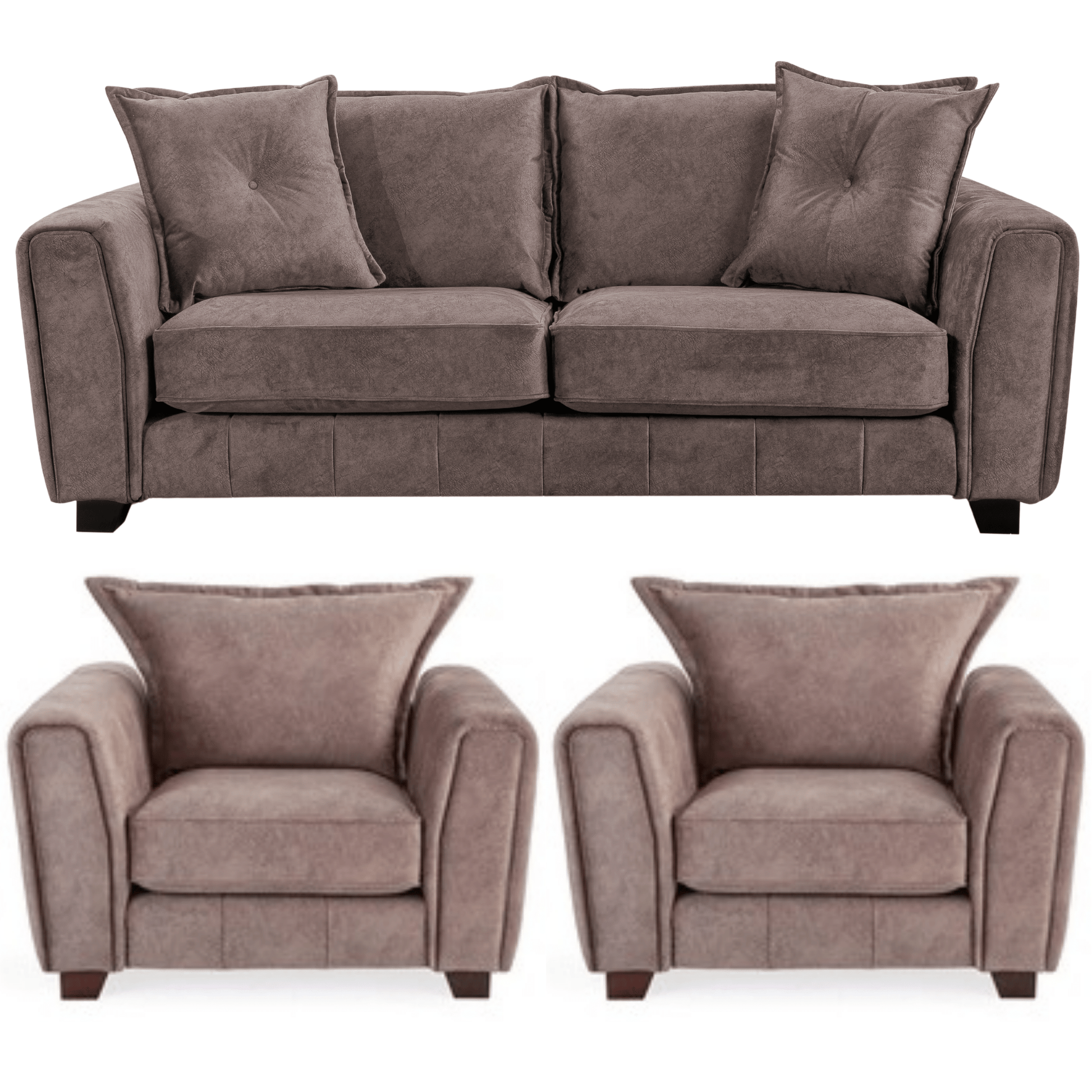 Somerford chocolate 3+1+1 sofa set, front view, modern design on white background.