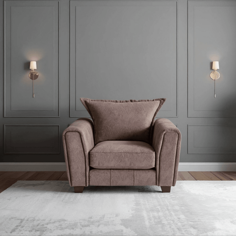Somerford chocolate armchair in room setting, front view, modern style.