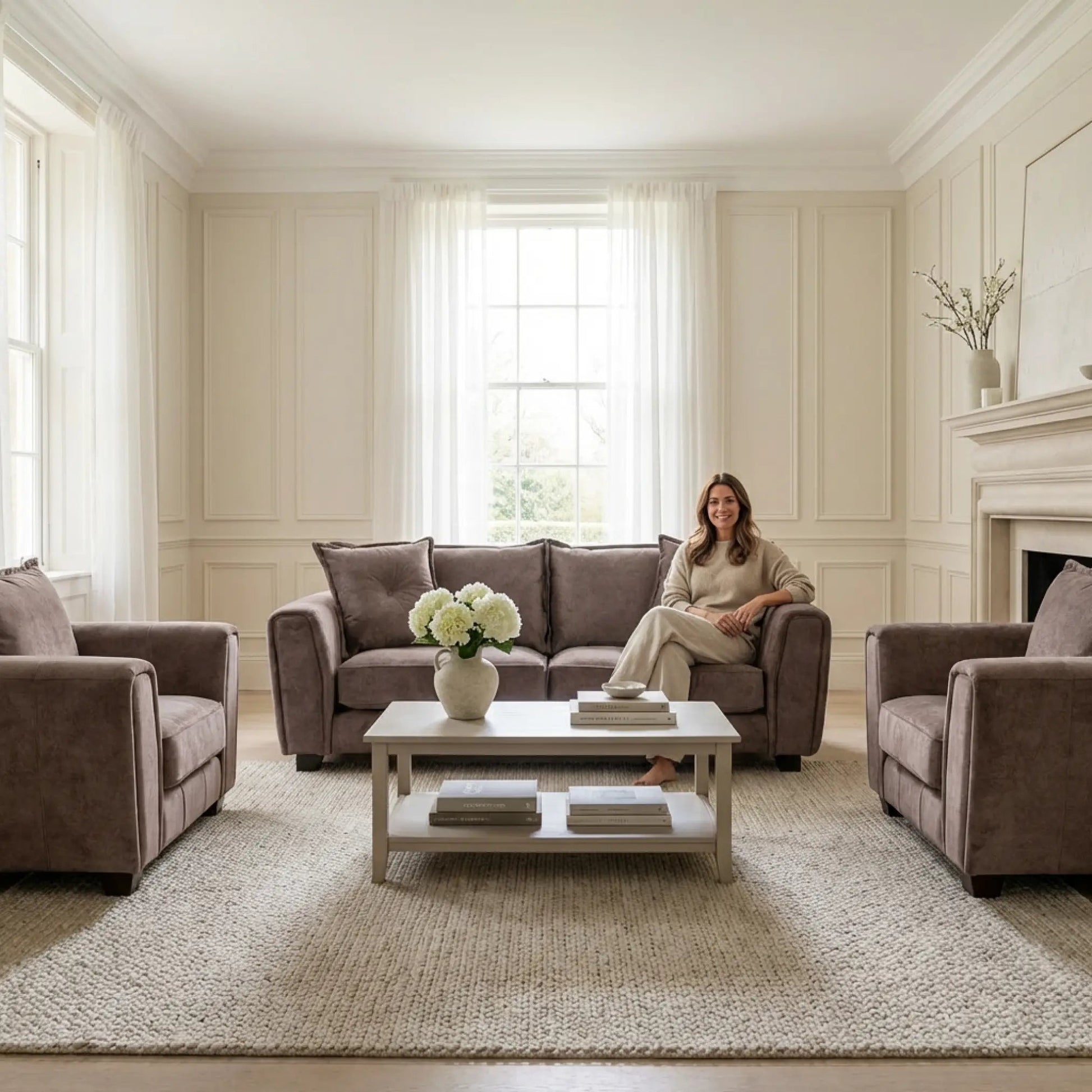 Somerford Chocolate Fabric 3+1+1 Seater Sofa Set - Furniture Instore