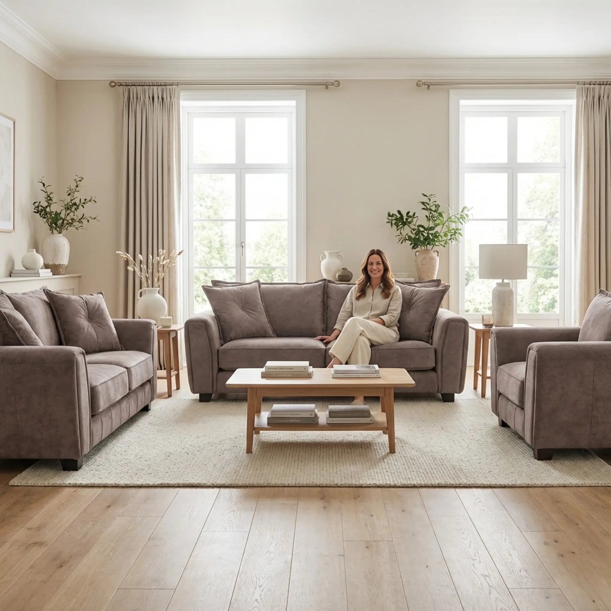 Somerford Chocolate Fabric 3+2+1 Seater Sofa Set - Furniture Instore