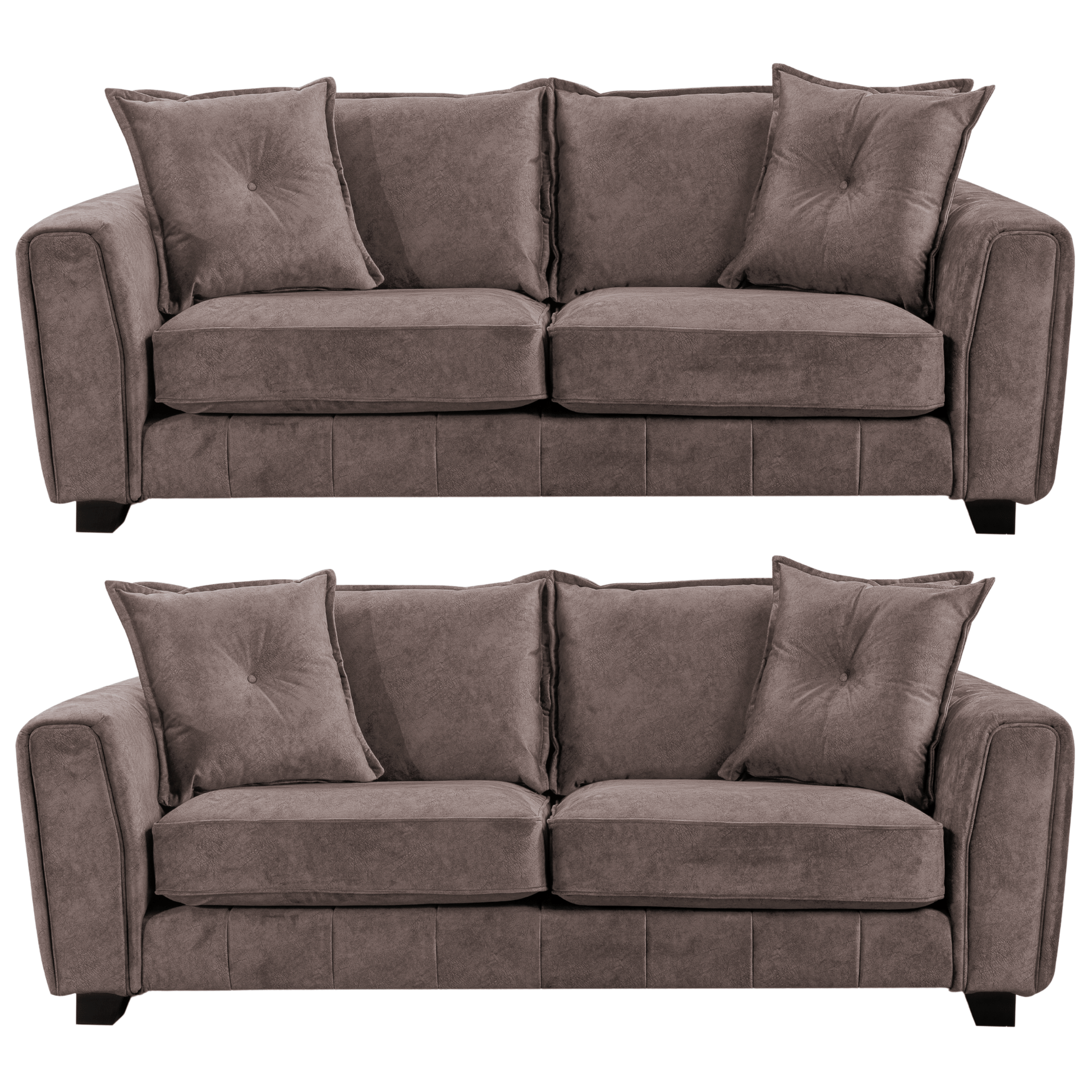 Somerford chocolate 3+3 sofa set, front view, modern design on white background.