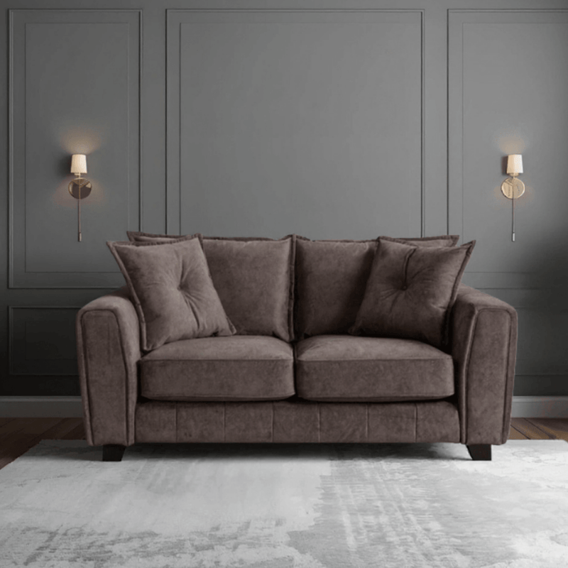 Somerford chocolate 2-seater sofa in room setting, front view, modern style.