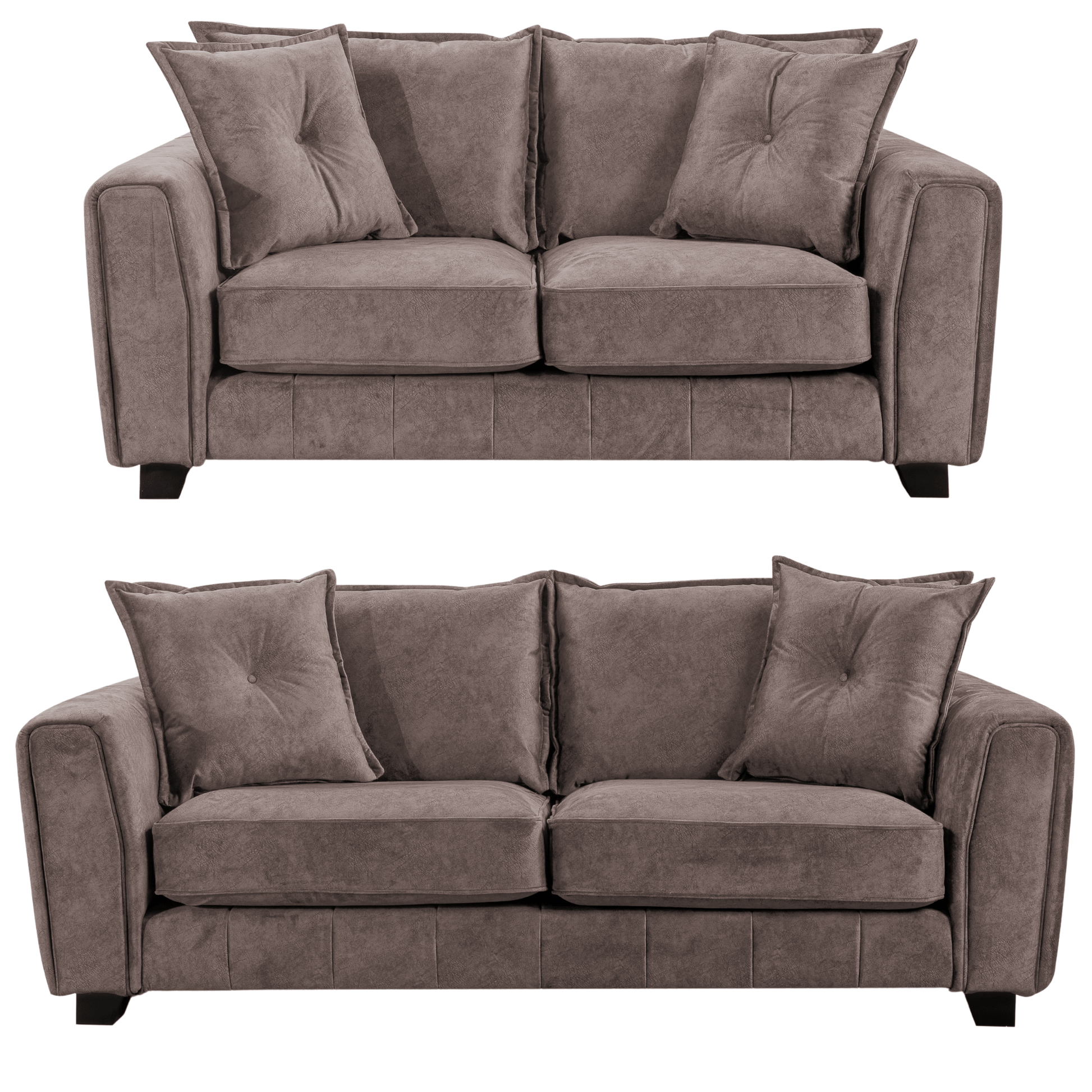 Somerford chocolate 3+2 sofa set, front view, modern design on white background.
