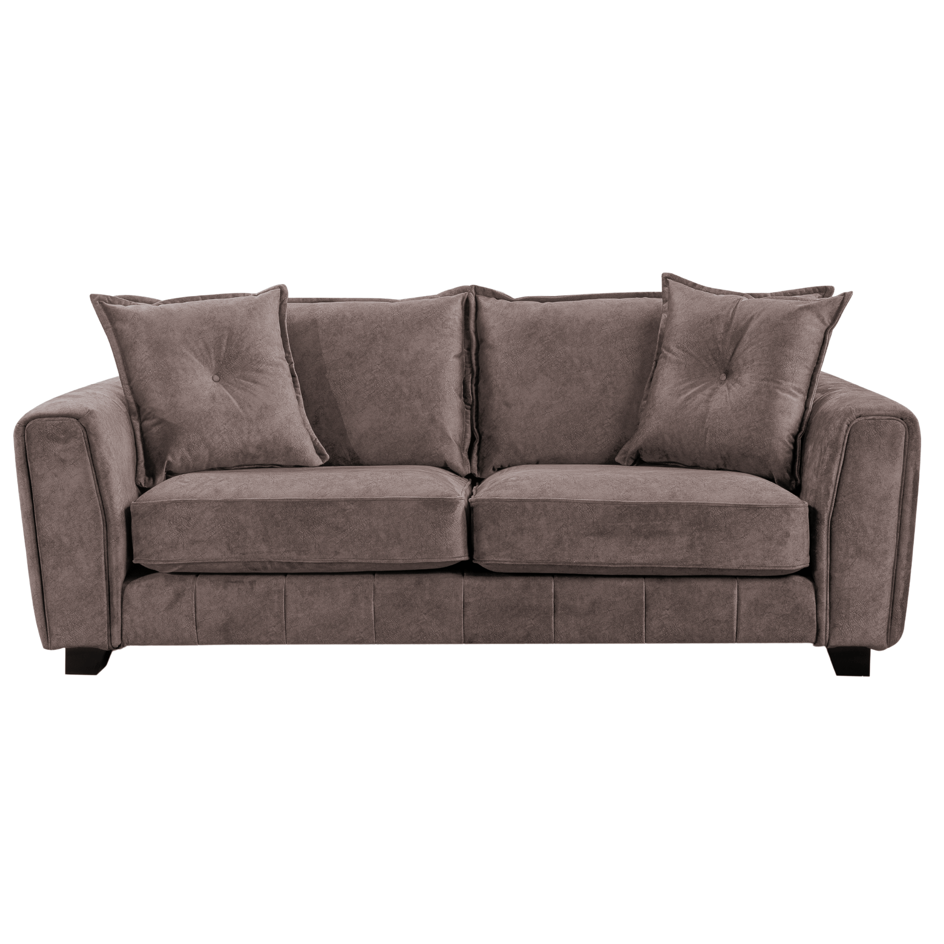Somerford chocolate 3-seater sofa, front view, modern design on white background.