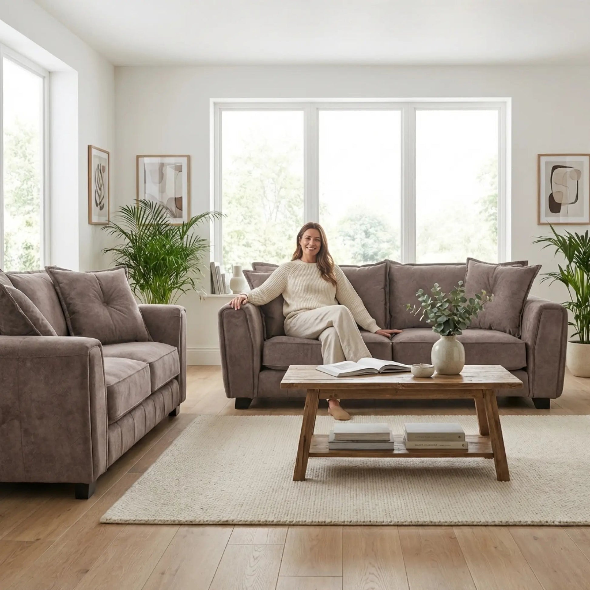 Somerford Fabric Chocolate 3+2 Seater Sofa Set - Furniture Instore