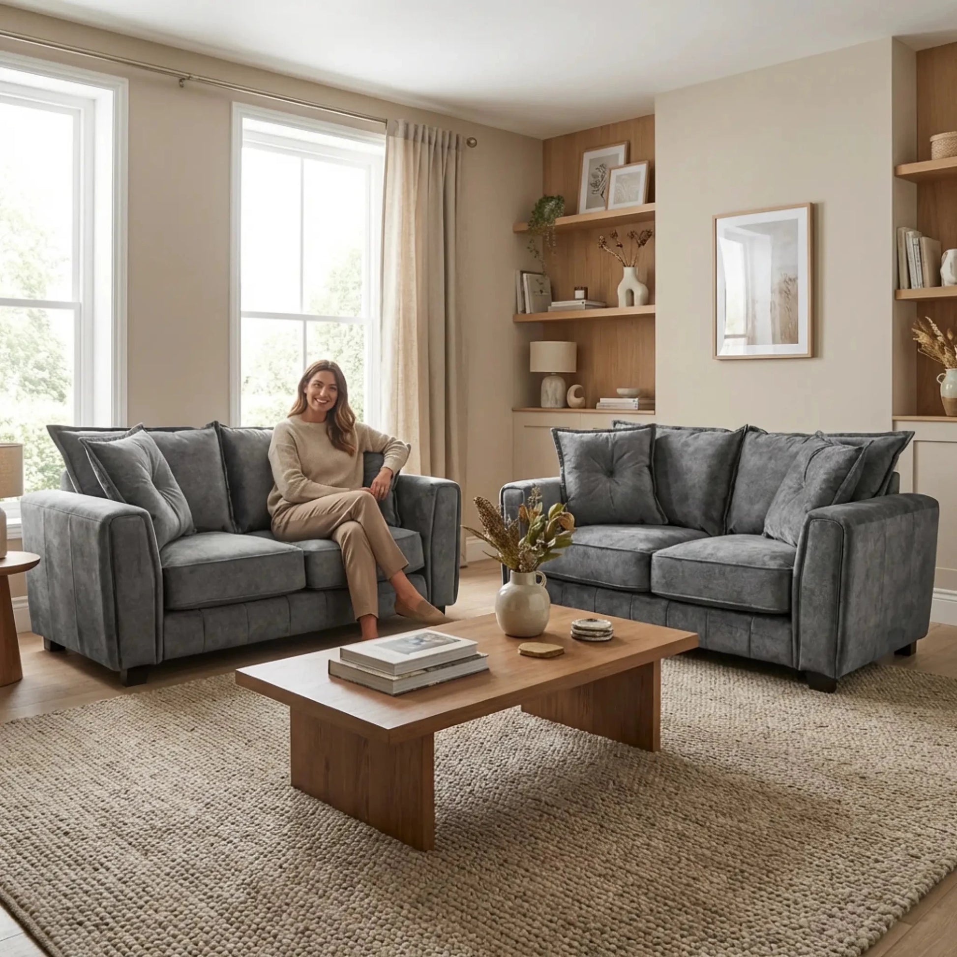 Somerford Grey Fabric 2 +2 Seater Sofa Set - Furniture Instore
