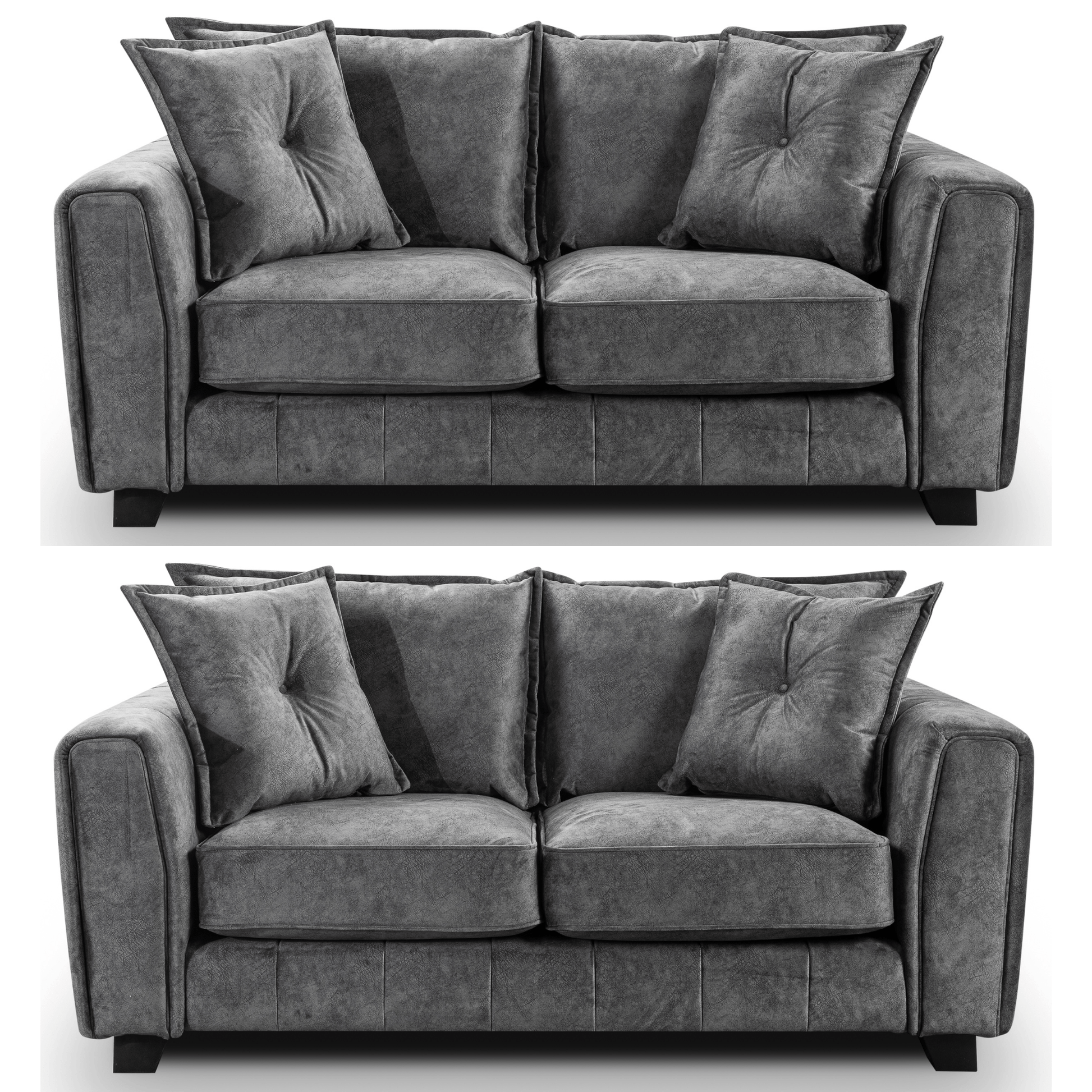 Somerford Grey 2+2 Sofa Set front facing on white background, grey fabric seating with soft upholstery and sleek contemporary design
