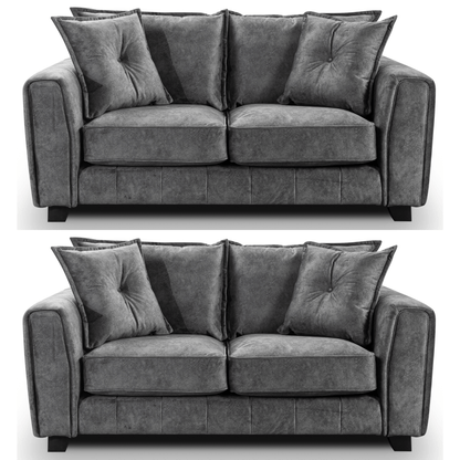 Somerford Grey 2+2 Sofa Set front facing on white background, grey fabric seating with soft upholstery and sleek contemporary design