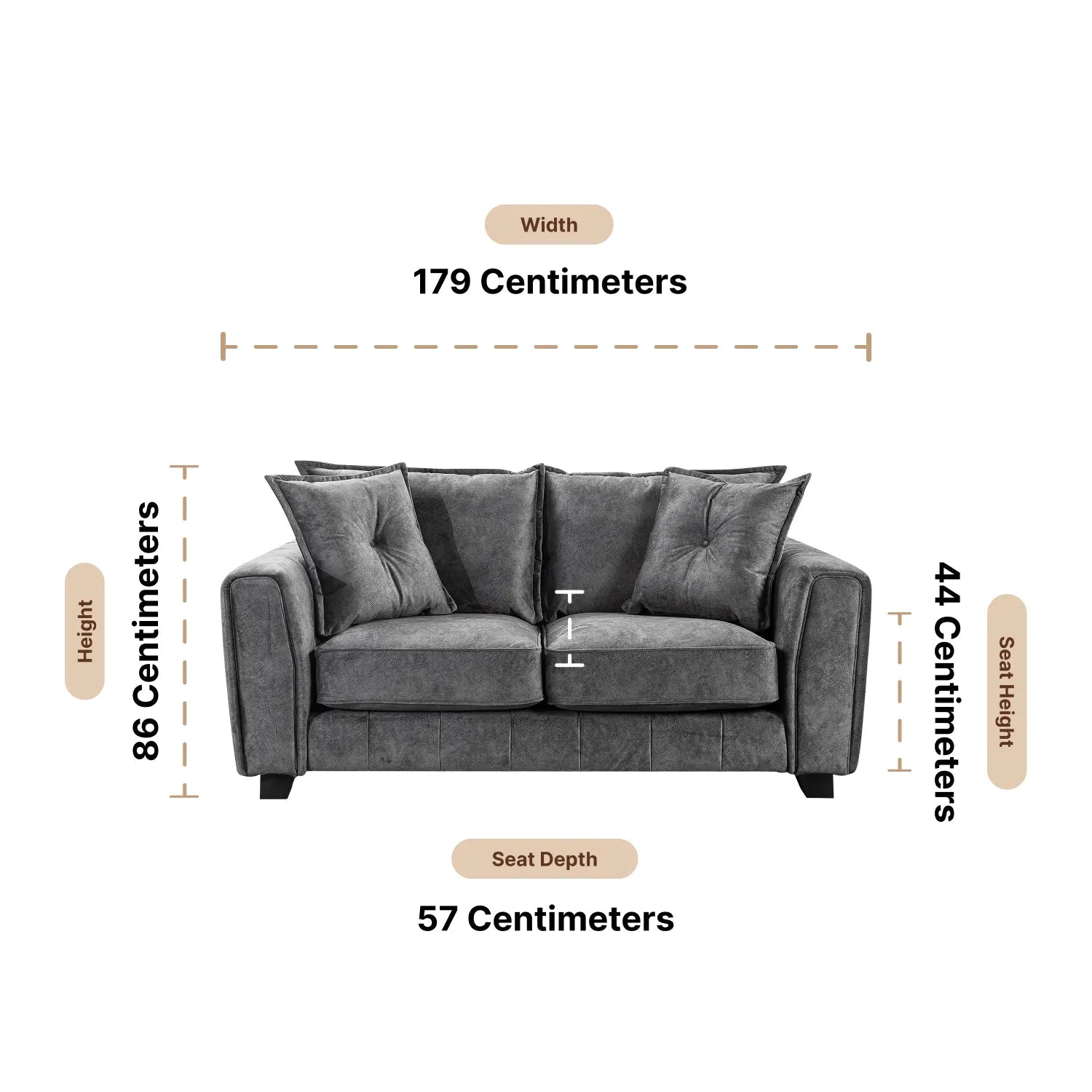 Somerford Grey Fabric 2 Seater Sofa - Furniture Instore